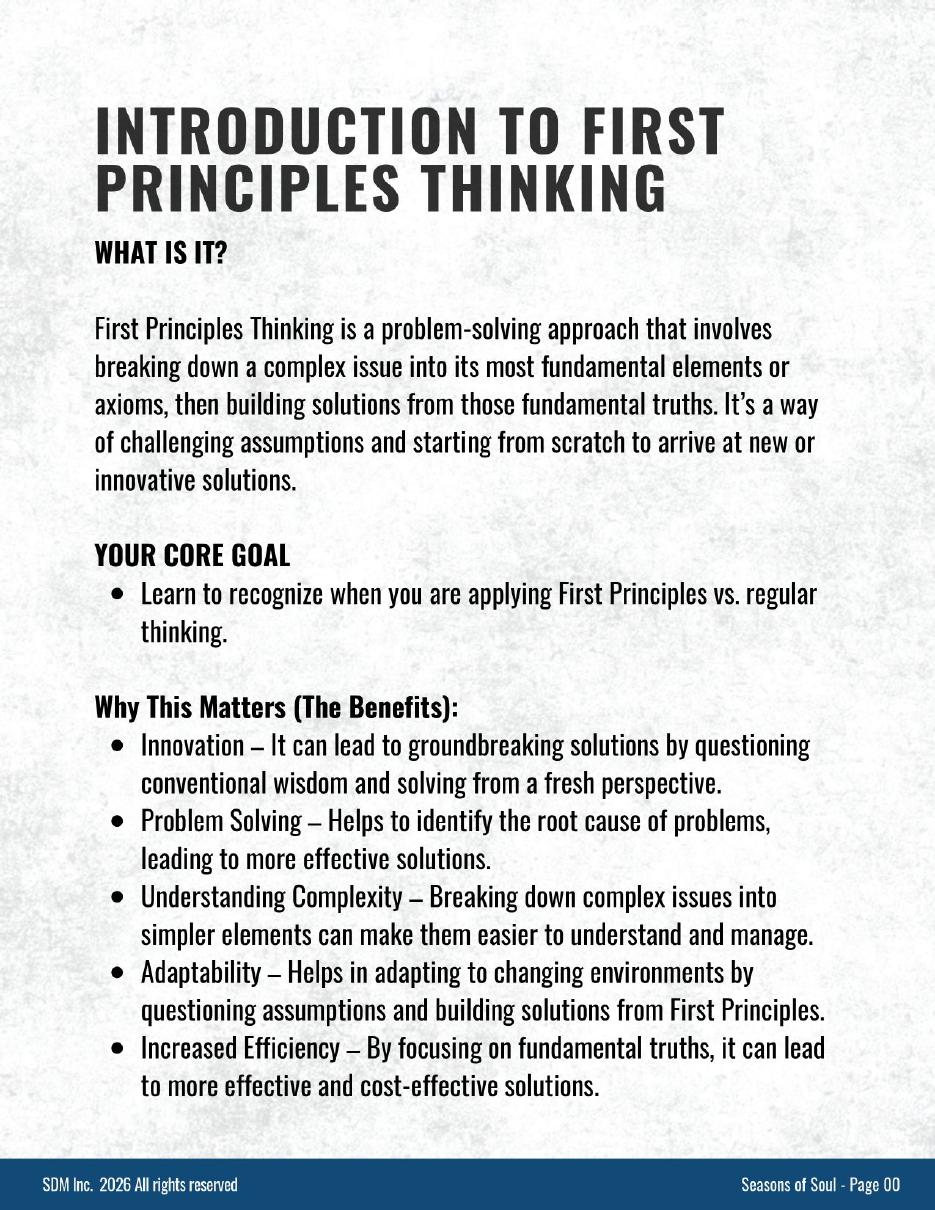 Workbook page: Introduction to First Principles Thinking