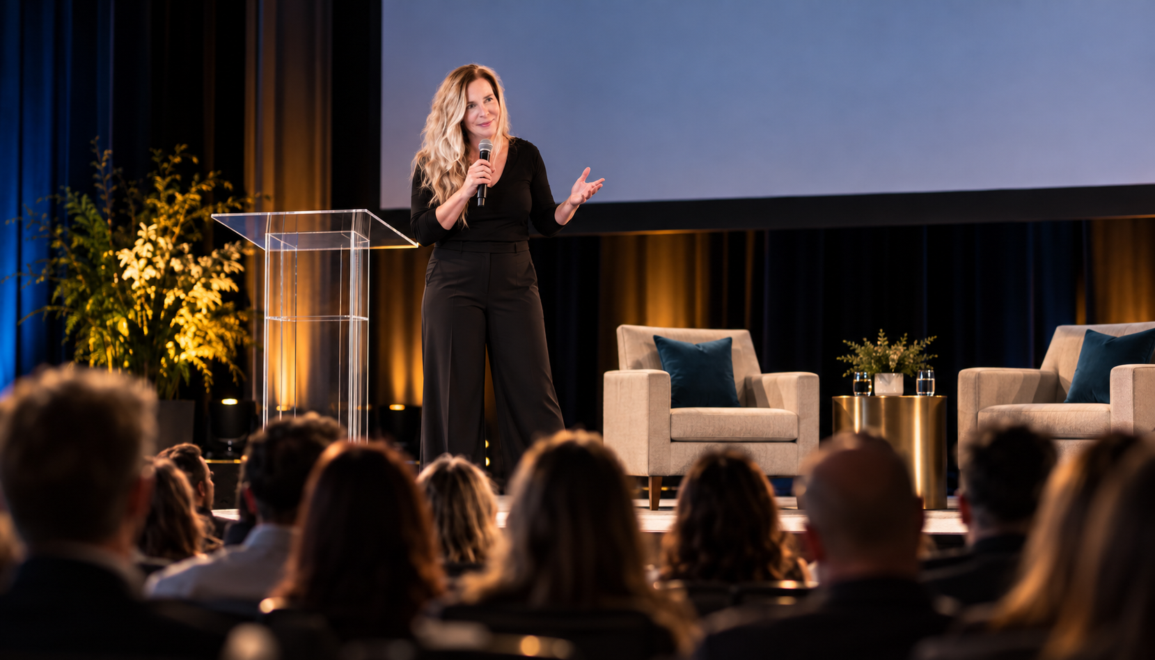 Susan Motkaluk speaking to a conference audience